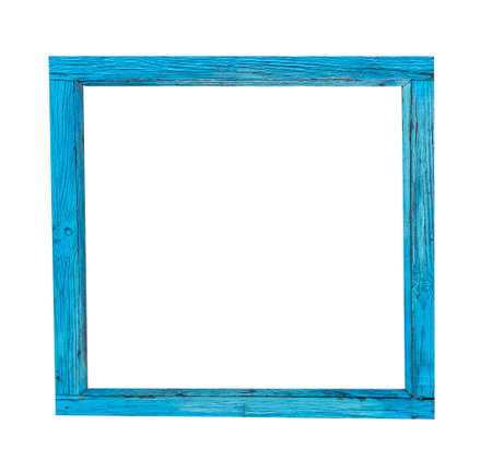 Old wooden blue picture or photo frame isolated on white,の写真素材