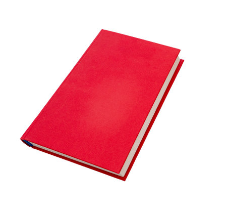 Closed book with red cover isolated on white , top view, clipping pathの写真素材