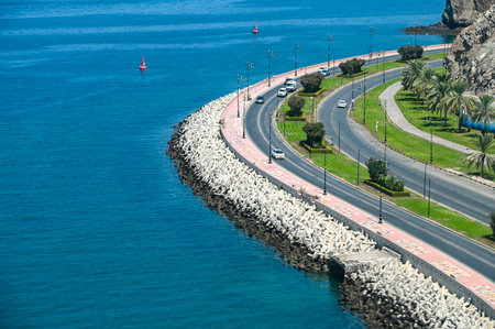 Panoramic view of Muscat harbor in Muttrah, Omanの写真素材