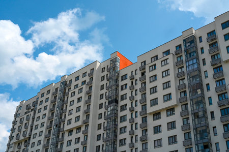 Exterior of Residential building with many windows and flatsの写真素材