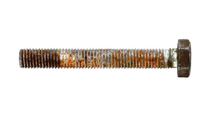 Old used rusty bolt or screw isolated on white, side view, clipping path
