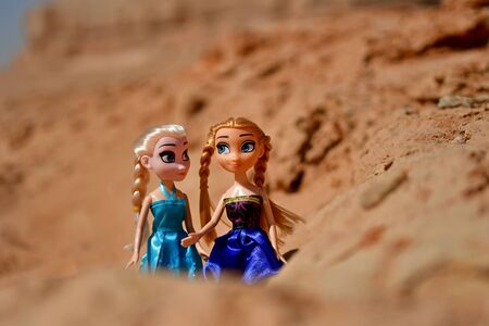 blonde doll girls posing on location shootingの写真素材