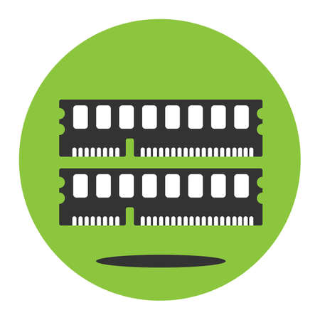RAM memory icon on the green background. Vector illustration of flat pictogram with shadow.のイラスト素材