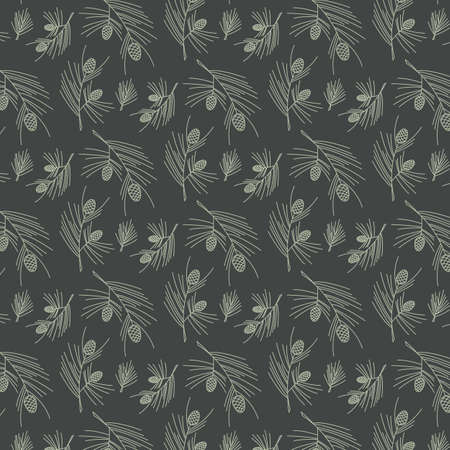 Decorative background with pine twigs and cones. Vector seamless pattern. Design for Holidays decoration, wrapping paper, print, fabric or textile.のイラスト素材