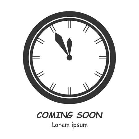Round watch dial at five minutes to midnight. New Year Eve. Vector illustration on a white background. For icon, stamp, label, certificate, brochure, gift card, poster, coupon or banner decoration.のイラスト素材