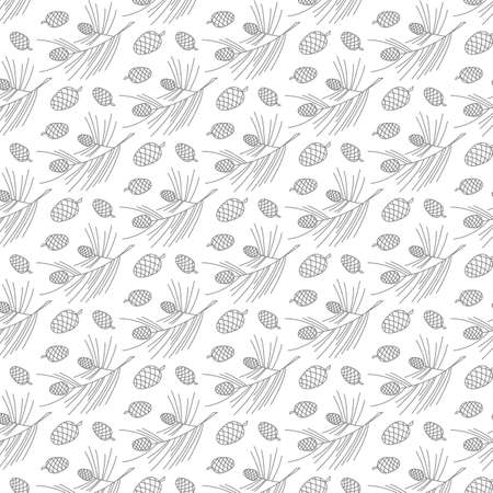 Decorative background with pine twigs and cones. Vector seamless pattern. Design for Holidays decoration, wrapping paper, print, fabric or textile.のイラスト素材