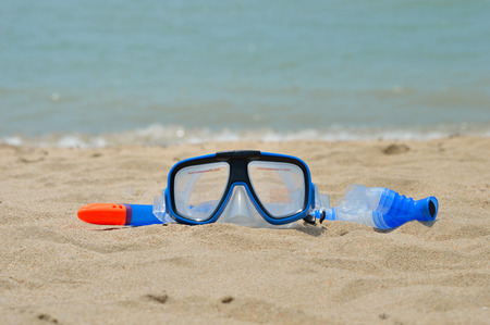 Snorkel gear by the seaの写真素材