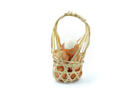 Eggs cooked in a bamboo basketの写真素材