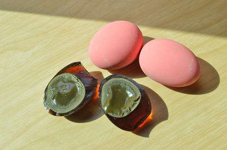 Asian Traditional Food, Century Eggs or Pidan Eggs On an boardの写真素材