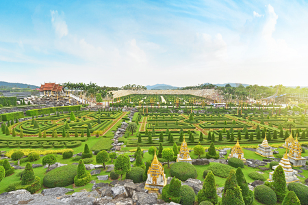 PATTAYA,THAILAND - NOVEMBER 27,2017 : French garden of Nong Nooch Tropical Botanical Gardenat sunrise , Pattaya, Thailand のeditorial素材