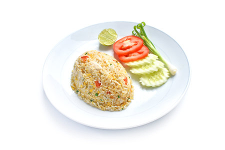 Thai traditional fired rice with lemon and vegetable.の写真素材