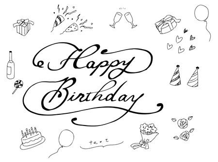 "Happy Birthday" letters and rough illustrationsのイラスト素材
