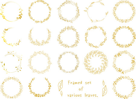 Golden circular leaf frameset.のイラスト素材
