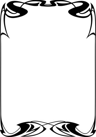 A hand-drawn Art Nouveauâstyle decorative frame in elegant black, featuring ornate curves and classical gothic details. Ideal for posters, covers, templates, and vintage-style designs.のイラスト素材