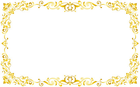 A luxurious hand-drawn gold decorative frame in an Art Nouveau style, featuring elegant curves and refined vintage detailing. Ideal for sophisticated layouts, headings, and classic design projects.のイラスト素材