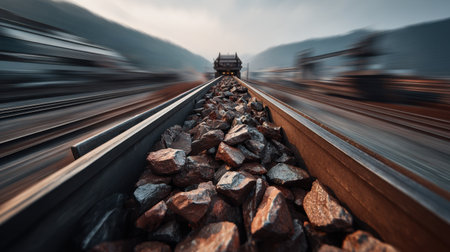 Conveyor system moving crushed gold ore to processing facility in daylightの素材