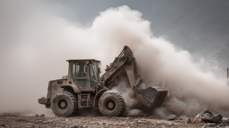 Industrial backhoe removing debris at mineral extraction zoneの素材
