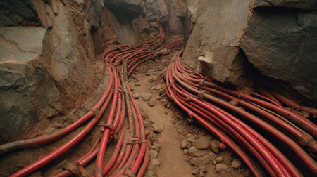 Lifeline cable and anchor system installed along underground mining pathの素材