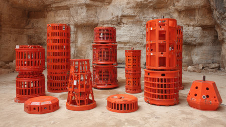 Stability test tools laid out beside tunnel wall for rock mechanics engineeringの素材