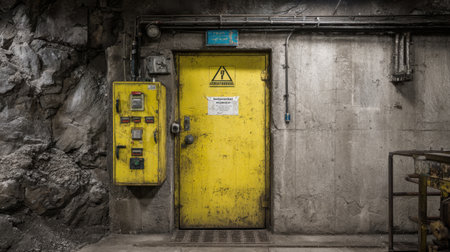 Safety checklist mounted on door to restricted machinery area in underground mineの素材
