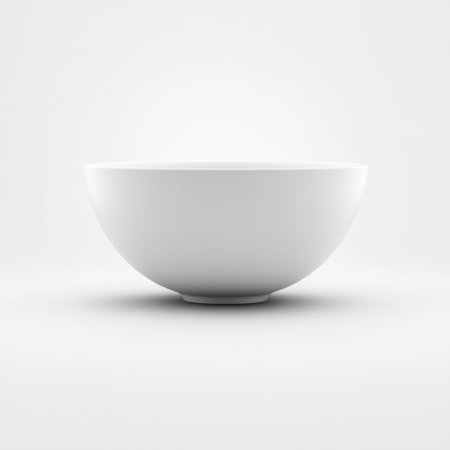 Matte white porcelain bowl modern round form isolated pure white background, no shadow, minimalist tablewareの素材