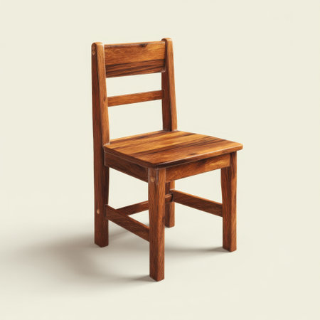 Simple wooden school chair isolated on clean white background, no shadow, classic institutional designの素材