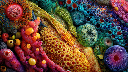 Electron microscope image of bacteria colonizing surface with high-detail textureの素材