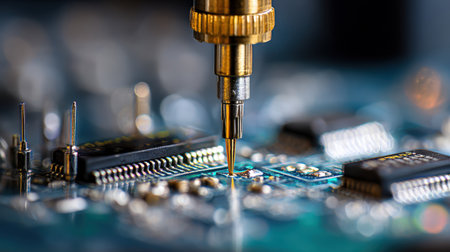 Precision robotic machinery assembling electronic components on circuit boardsの素材