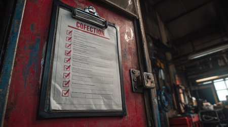 Safety checklist mounted on door to restricted machinery area in underground mineの素材