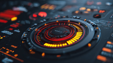 Digital design elements layered abstractly over dark background in futuristic styleの素材