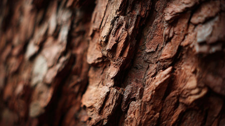 Close-up of rough brown tree bark texture under bright daylight conditionsの素材