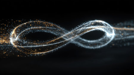 D render of quantum entanglement visualized with interconnected glowing particles and energy fieldsの素材