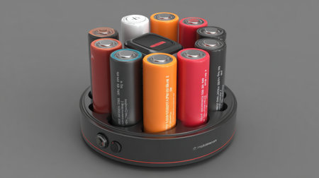 Charging cradle holding multiple sizes of next-gen lithium-ion batteries for wearablesの素材