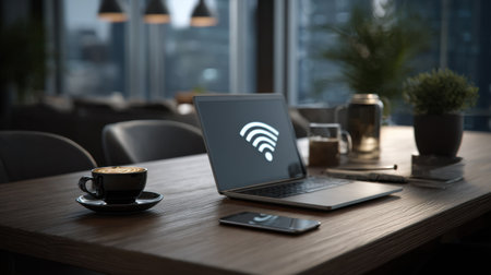 High-speed internet and VPN access system set up for business remote work environmentの素材