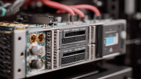 IT storage solution with stacked drives, RAID controller, and cooling systemの素材