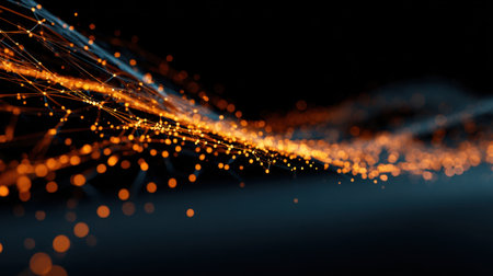 Captivating abstract image featuring glowing orange lines and sparkles on a dark background, evoking a sense of energy and fluid movement.の素材