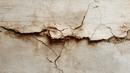 This image showcases a cracked wall surface with a textured beige background, perfect for artistic and design projects. The rustic patterns highlight a weathered aesthetic, making it ideal for various creative uses.の素材