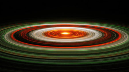 A stunning abstract image featuring colorful circular patterns surrounding a bright central light source, evoking a sense of motion and cosmic energy.の素材