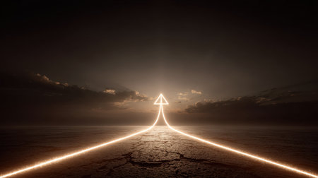 A captivating image depicting a luminous pathway leading towards a vibrant horizon. This scene captures the essence of hope, adventure, and discovery in a serene landscape.の素材