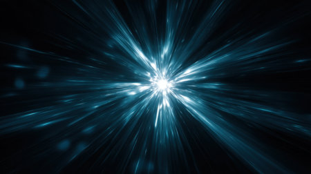 An abstract representation of glowing blue rays radiating from a central point, set against a dark background, creating a dynamic visual effect. This image evokes a sense of energy and movement, ideal for creative projects or digital designs.の素材