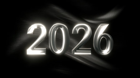 A visually striking representation of the year 2026, featuring luminous digits that emanate a radiant glow against a dark backdrop. This image captures a sense of anticipation and innovation, perfect for future-oriented themes.の素材