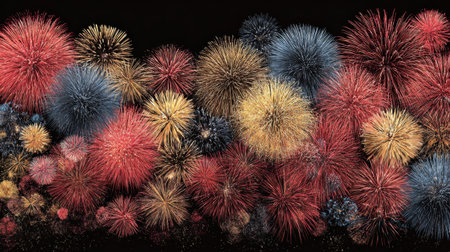 A dynamic and colorful fireworks display lights up the night sky, showcasing a stunning array of vibrant explosions in various hues. Perfect for celebrations.の素材