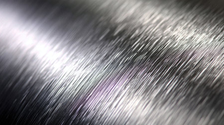 This close-up image showcases a shiny metallic surface with subtle brushed texture and reflections, perfect for modern design projects and backgrounds.の素材