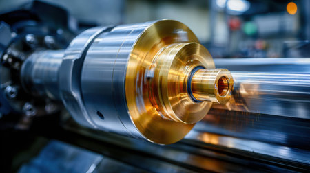 Detailed close-up of a CNC machine in operation, showcasing the intricate process of metalworking to create precision components with high accuracy.の素材