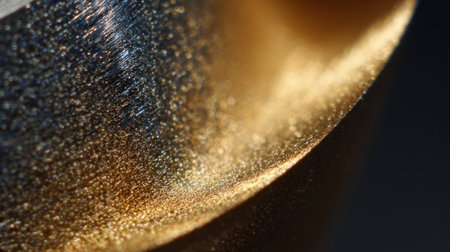 A stunning close-up image showcasing a shimmering metallic gold texture. The soft light creates reflective surfaces, revealing intricate details and a warm glow. Perfect for design and artistic backgrounds.の素材
