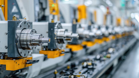This image showcases a high-tech manufacturing facility filled with advanced machinery. Precision engineering and automated processes define the efficient workflow.の素材