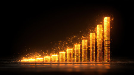 A captivating representation of financial growth illustrated by glowing orange bars against a dark background, perfect for business and technology visuals.の素材