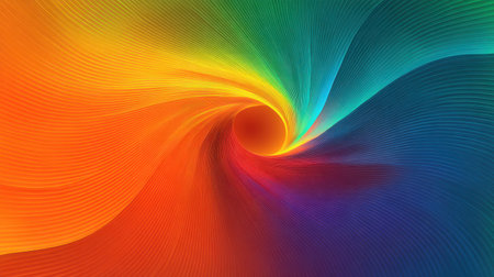 This vibrant abstract image showcases a dynamic swirl of colors, bringing together a striking blend of gradients and flowing lines, suitable for various creative projects.の素材