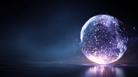 A captivating transparent sphere filled with cosmic light, set against a starry background, perfect for abstract designs and digital concepts.の素材