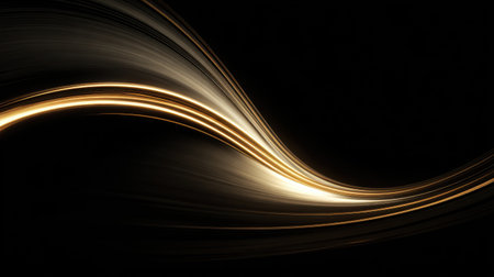 This captivating image features an elegant golden wave gliding gracefully over a dark background, showcasing a harmonious blend of light and movement.の素材